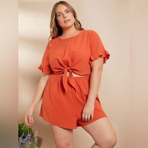 SHEIN Rust Orange Tie-Front Romper